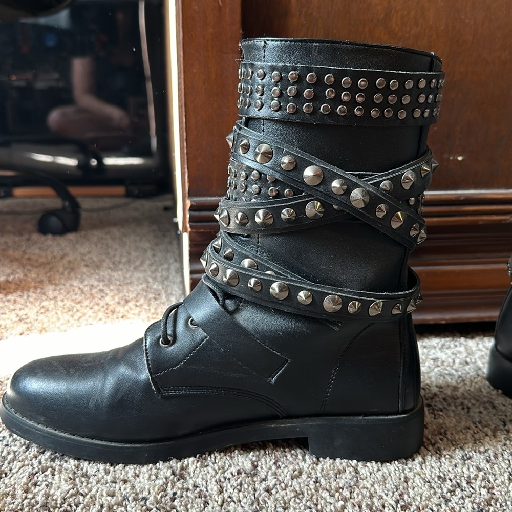 Studded Leather Moto Boots - Picture 3 of 10